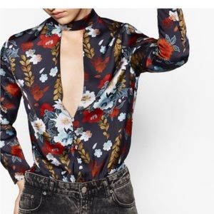 ZARA floral deep plunge bodysuit